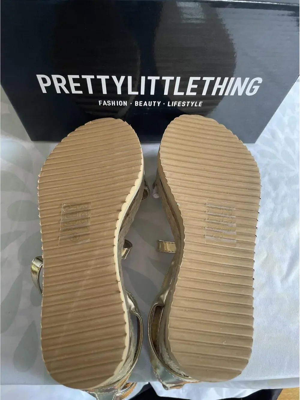 NIB Size 7 Pretty Little Thing Gold Espadrille Lace Up Platform Sandals